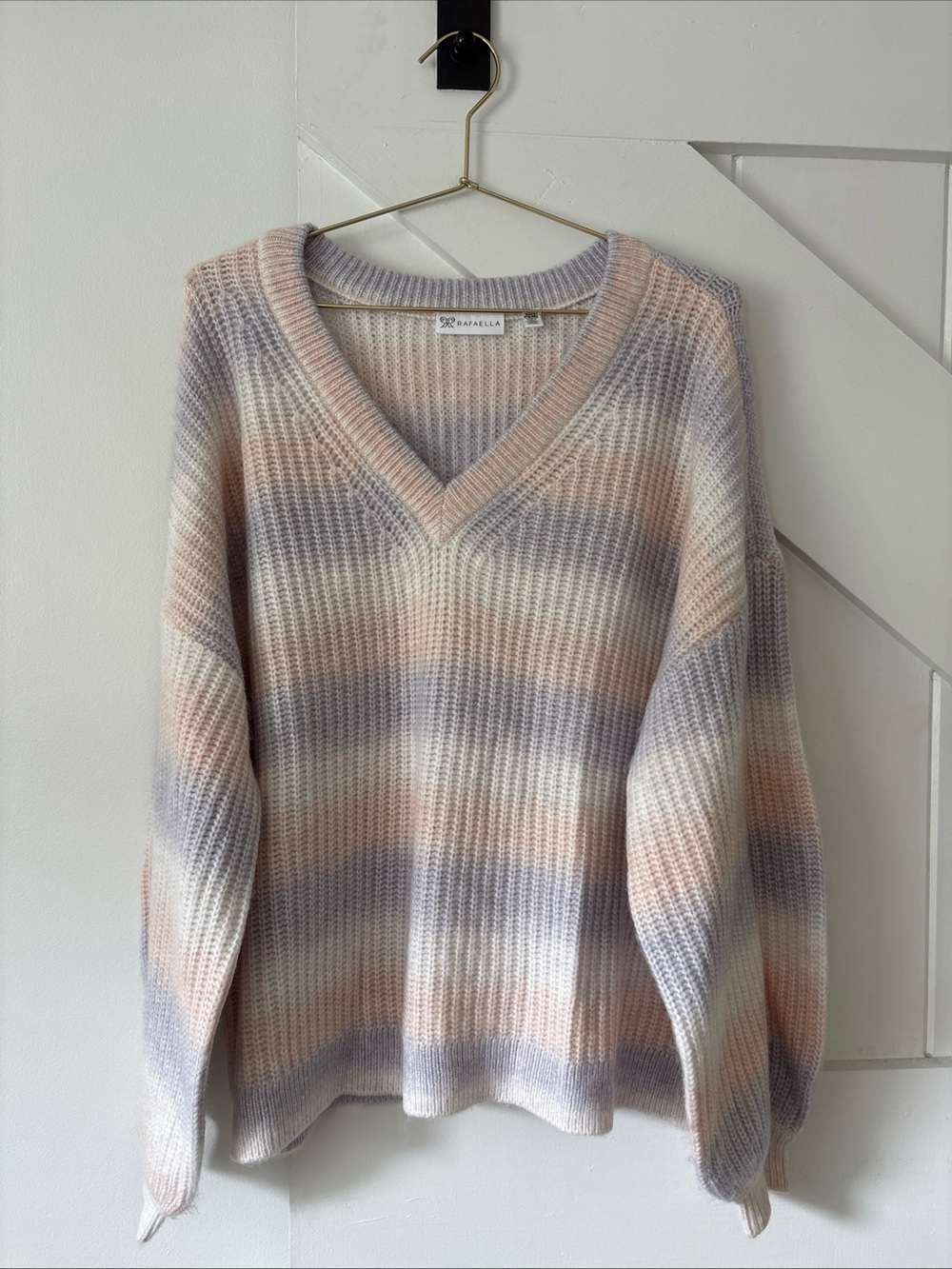 Rafaella Women’s V-Neck Sweater Peachy Keen Color Size XL P Balloon Sleeve